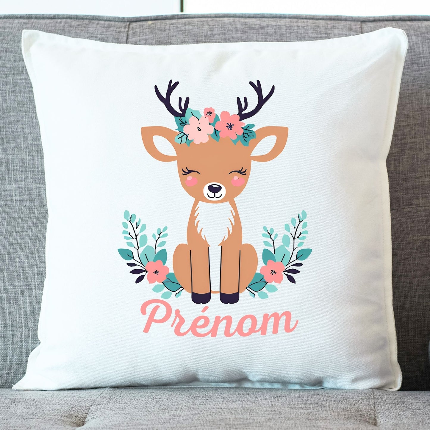 coussin biche daim prenom