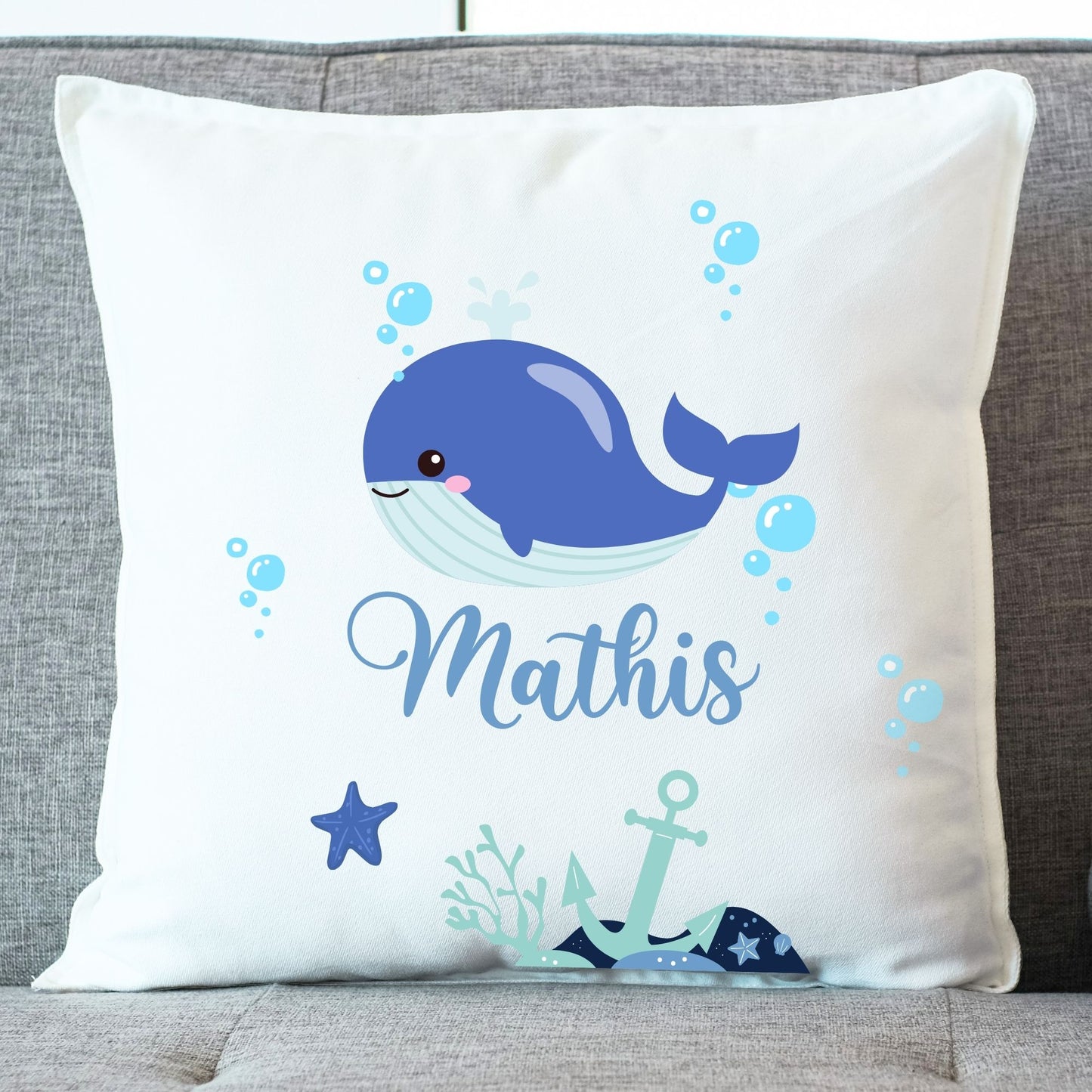 coussin enfant baleine personnalise prenom
