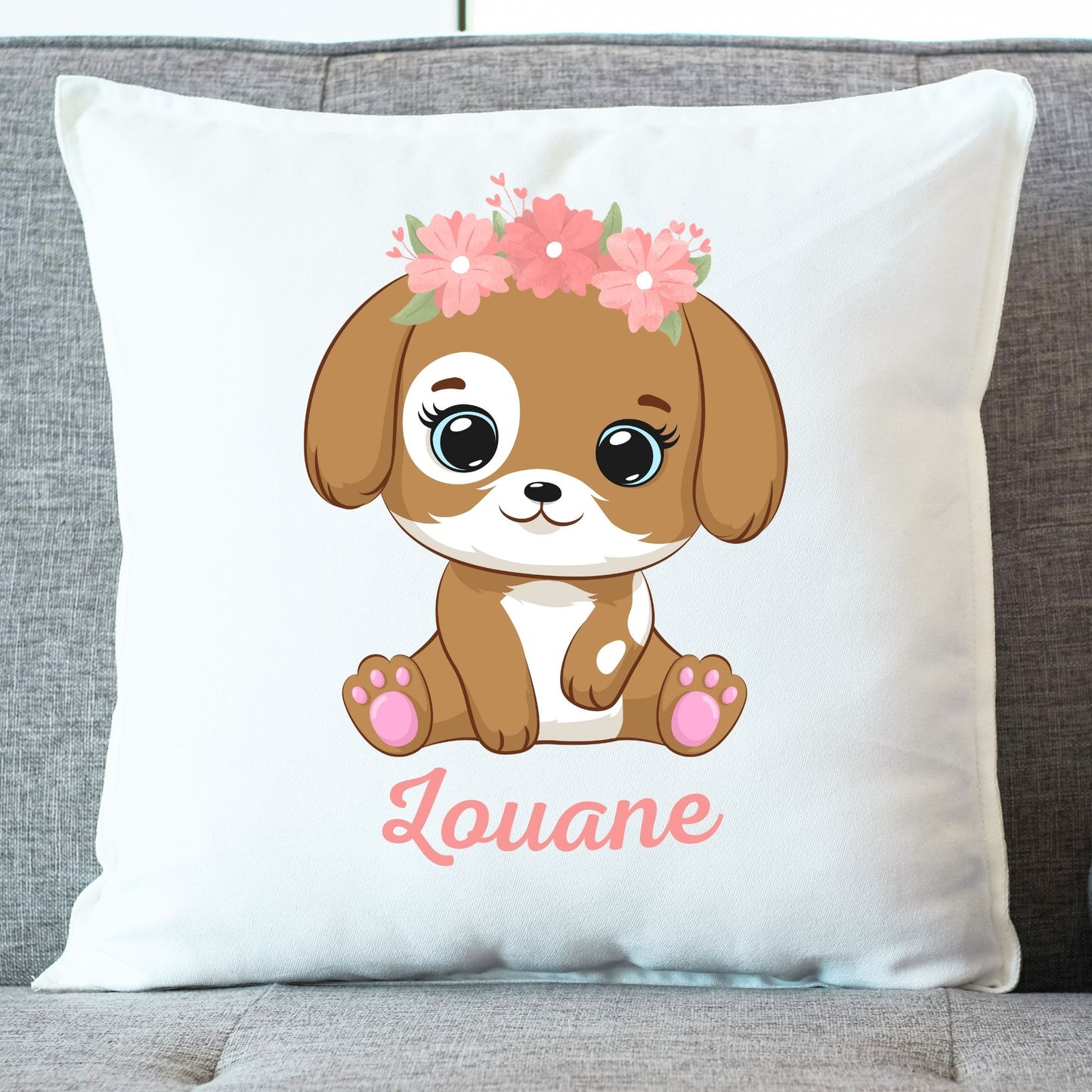 coussin enfant personnalise chien chiot prenom