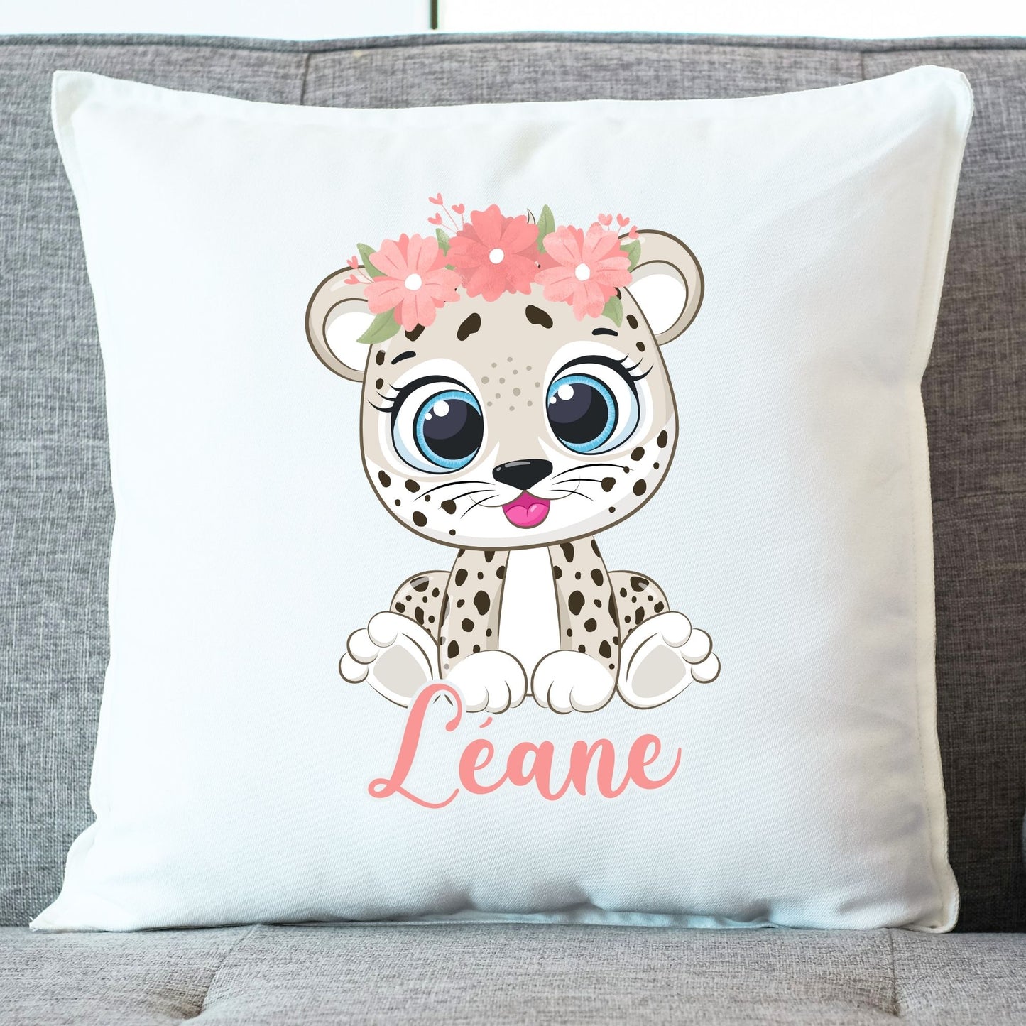 coussin enfant léopard personnalise
