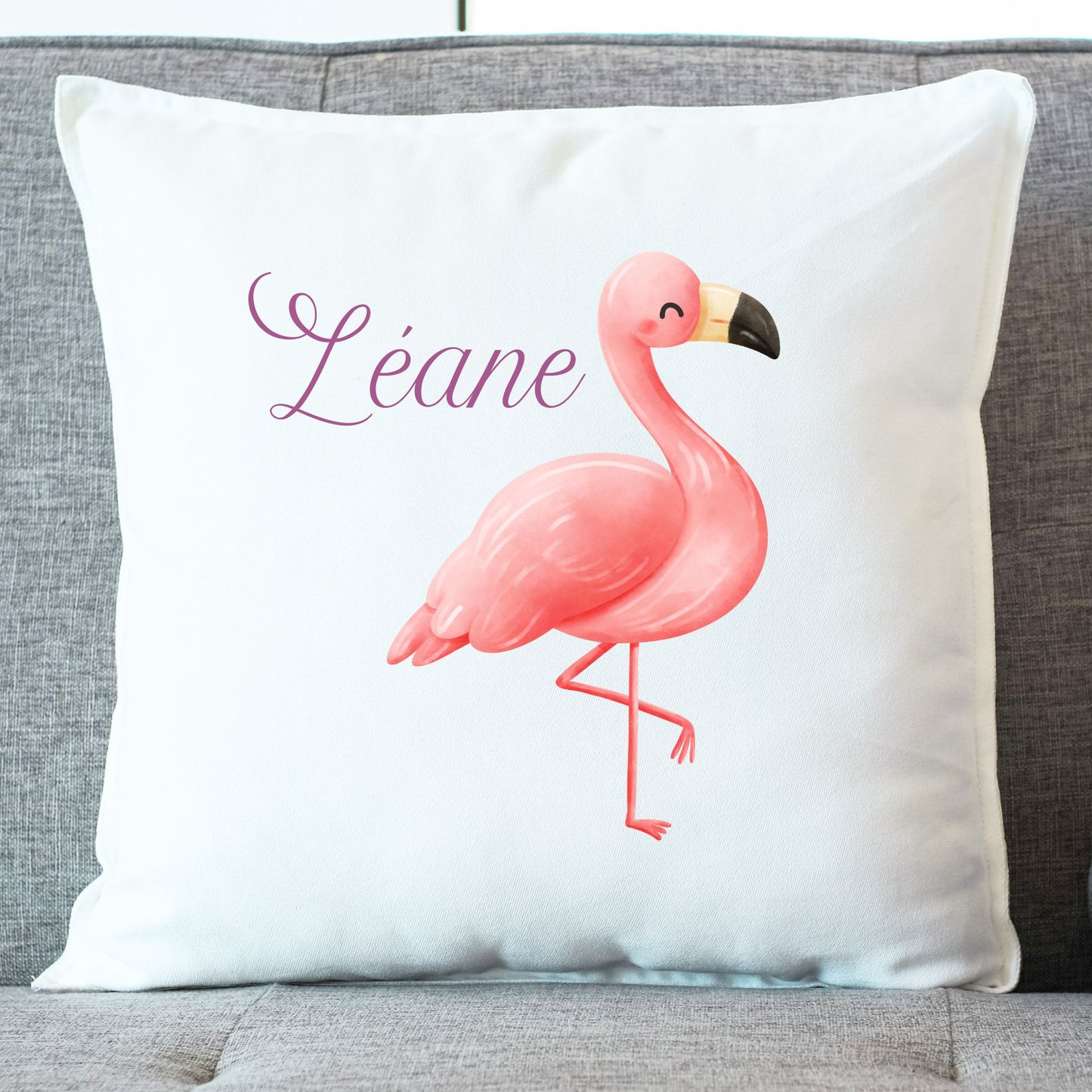 coussin flamant rose personnalisable enfant