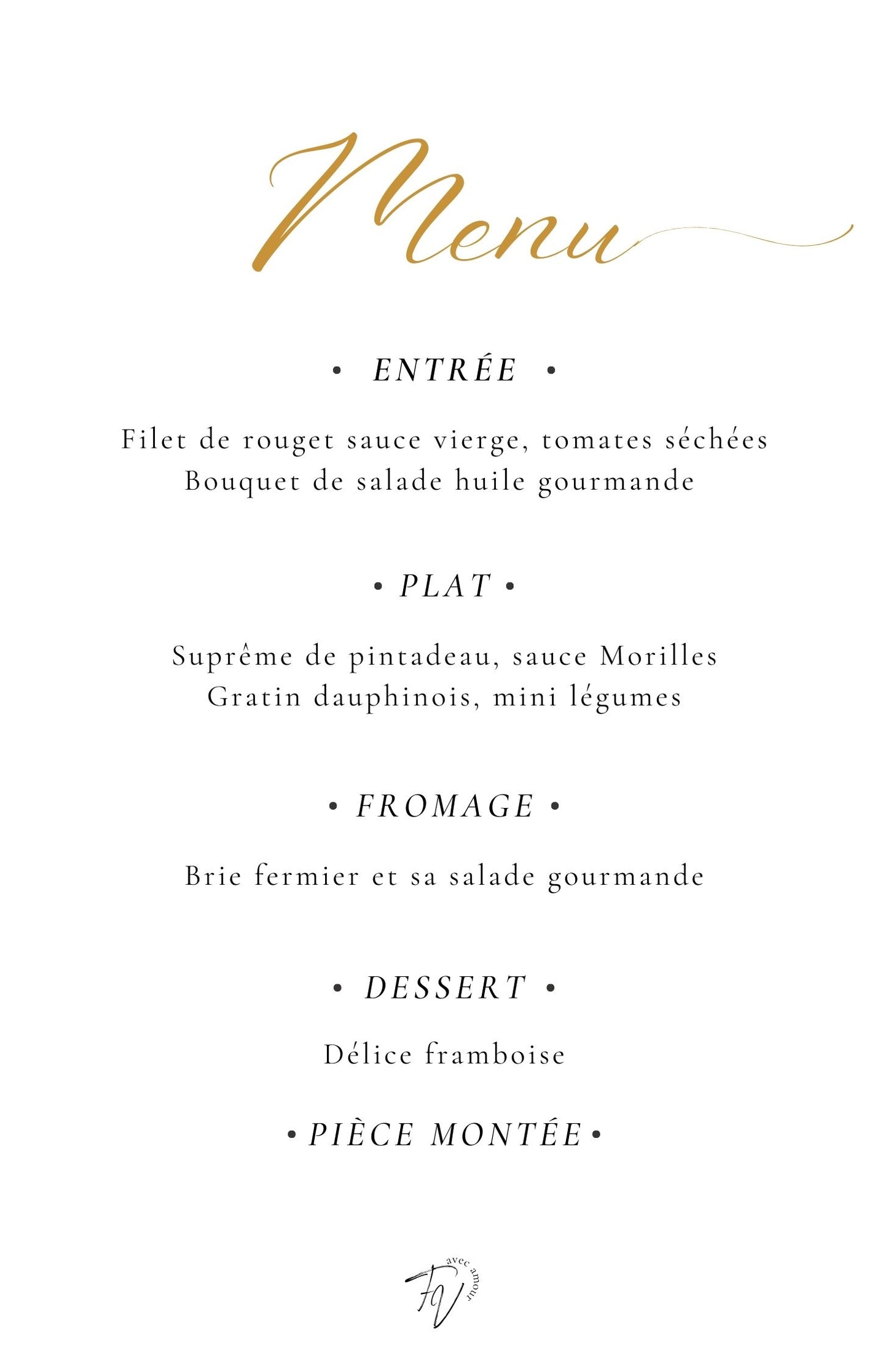 menu mariage personnalisable
