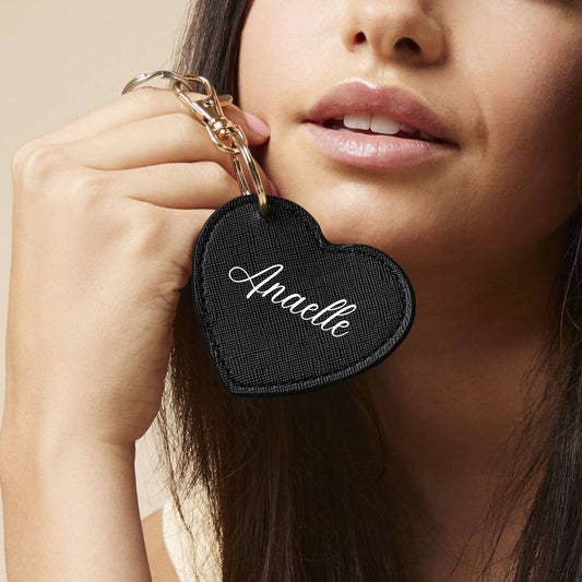 porte clé personnalisé cuir prénom coeur