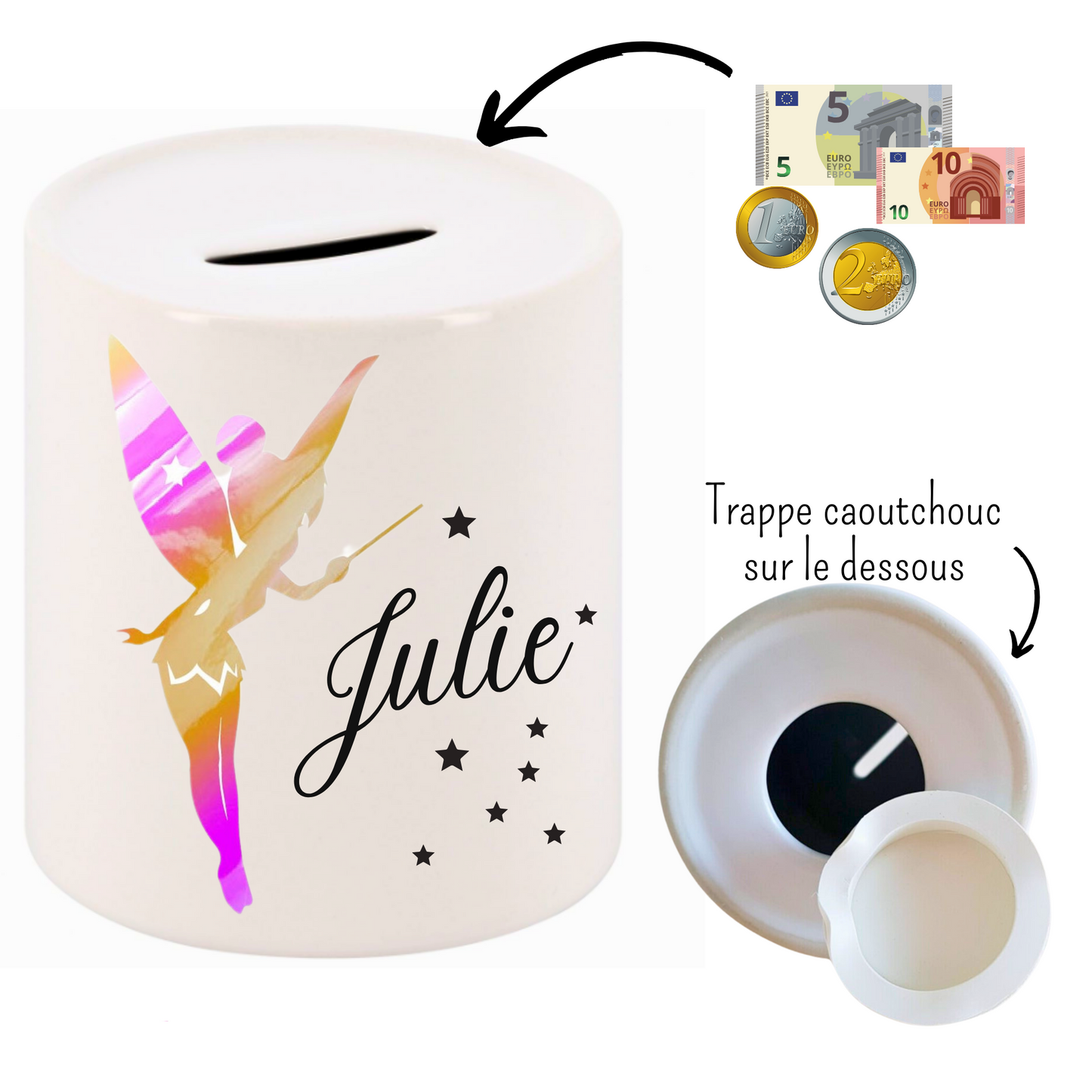 tirelire personnalisée fée clochette prénom