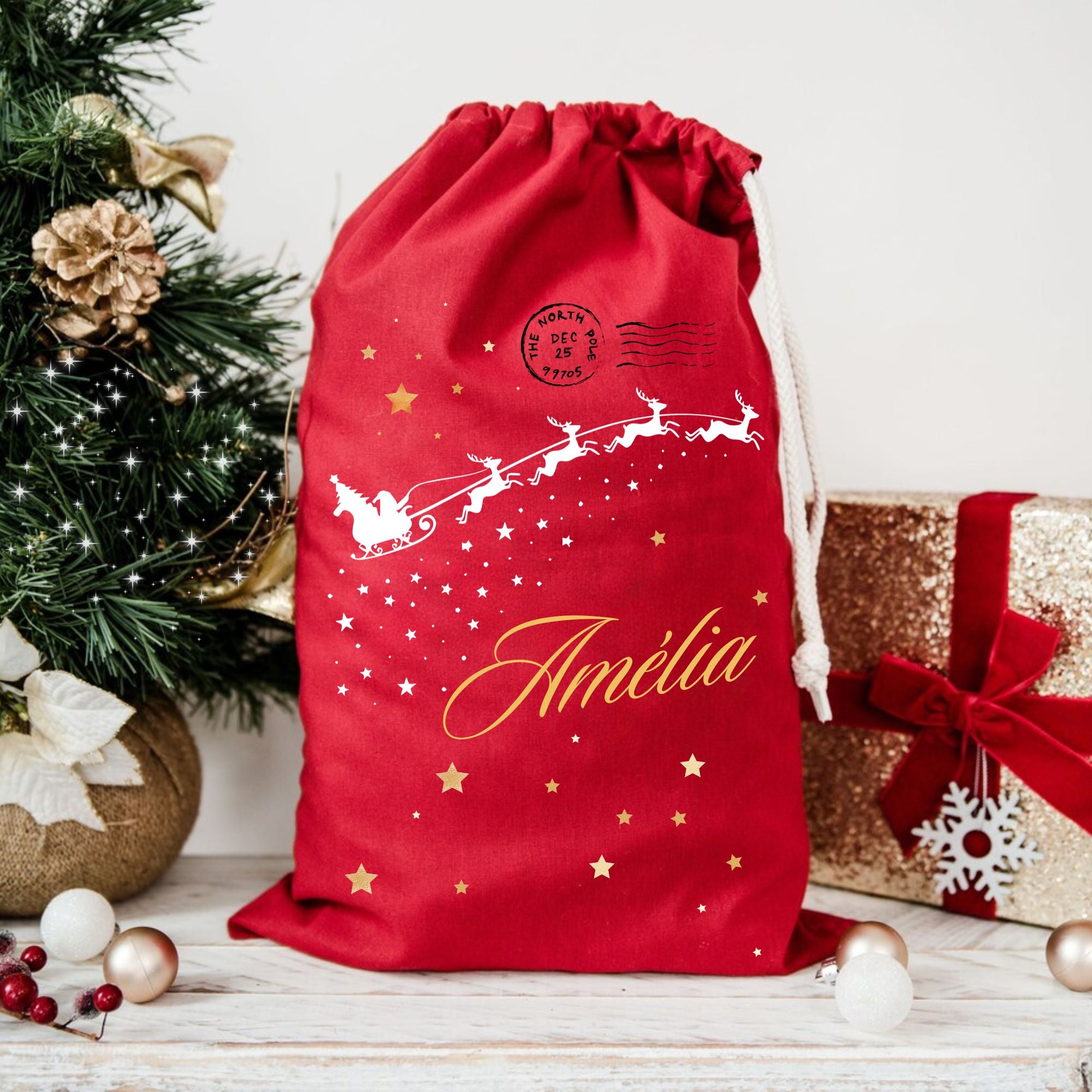 Hotte de noel personnalis e sac cadeaux sapin Partyprint