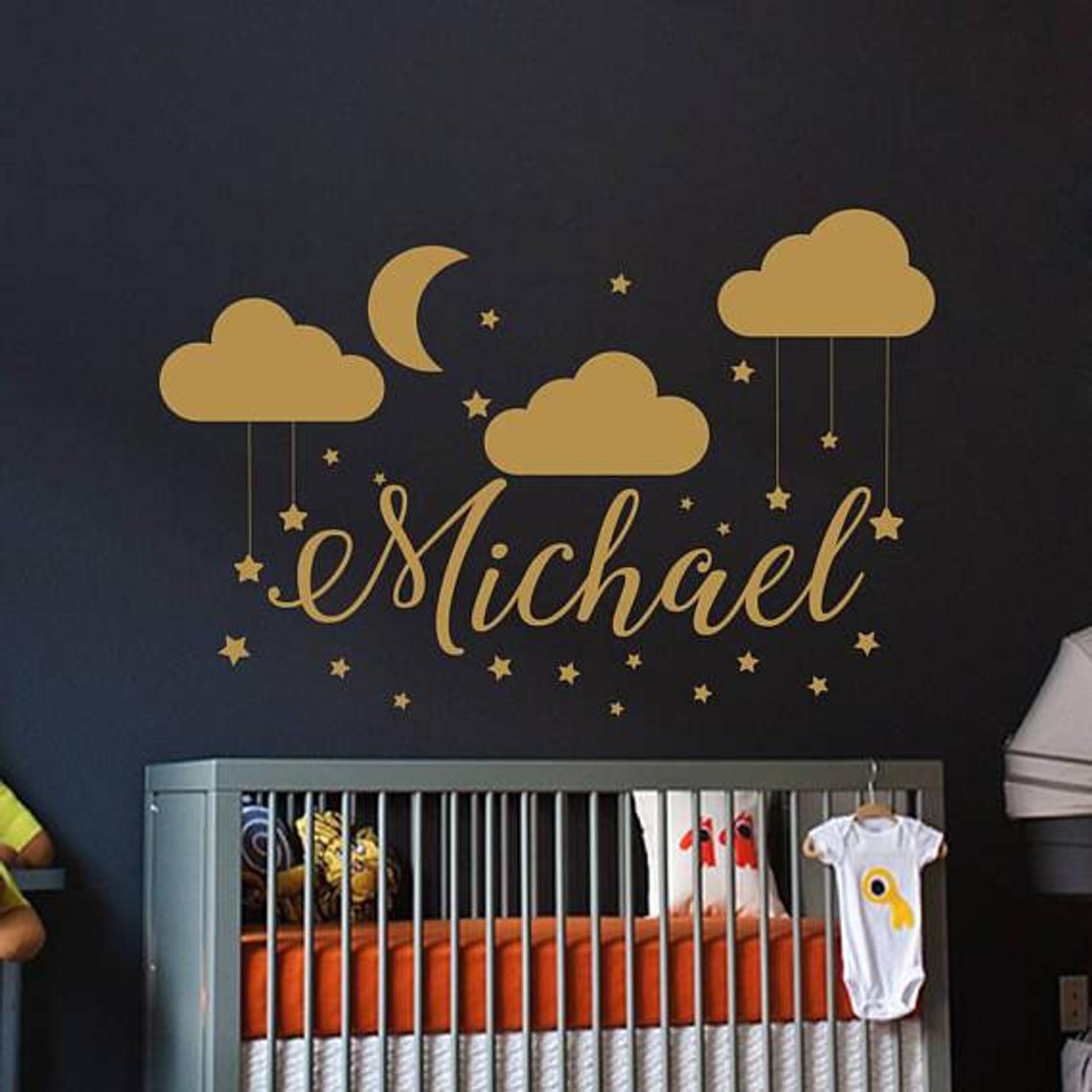 sticker chambre bebe nuage prenom etoiles