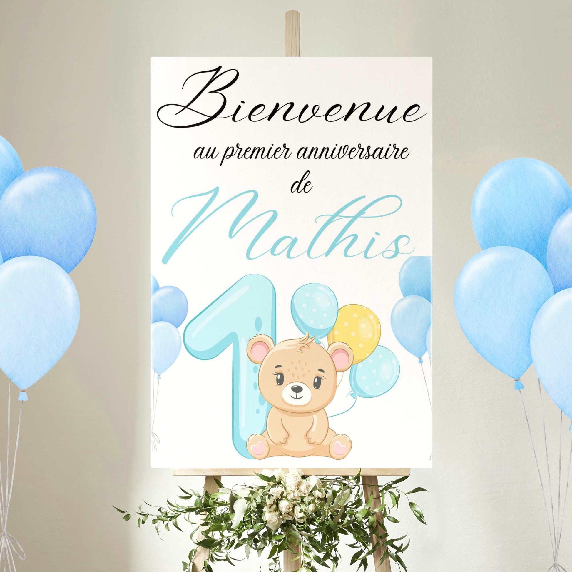 affiche anniversaire 1an ourson garcon