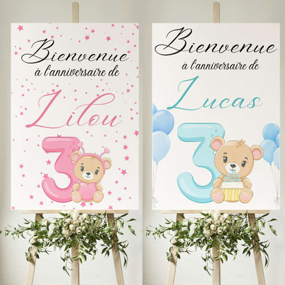 affiche bienvenue anniversaire 3 ans ourson