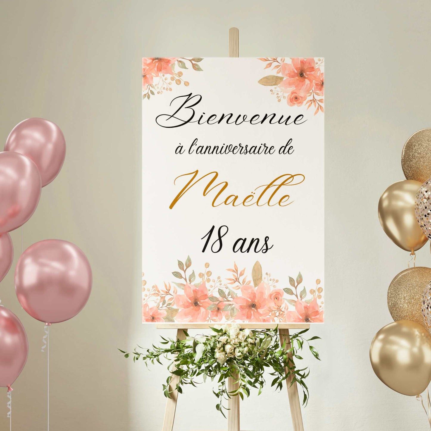 affiche anniversaire bienvenue floral