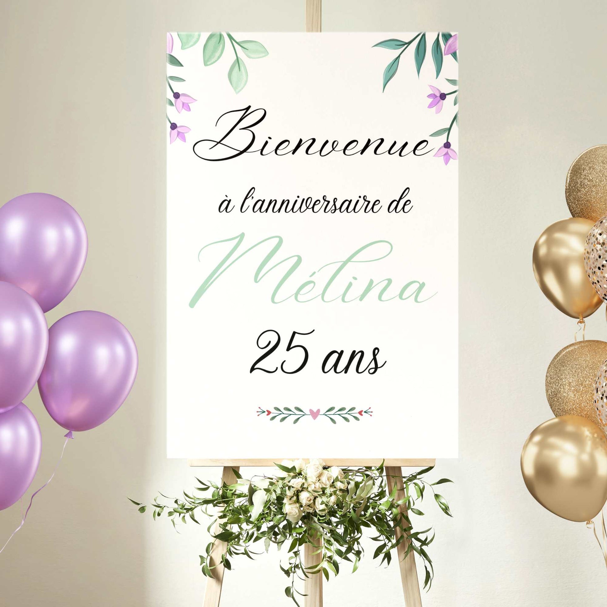 affiche anniversaire bienvenue fleurs