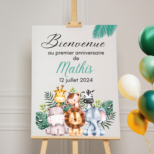 affiche anniversaire personnalisee safari kids savane animaux prénom