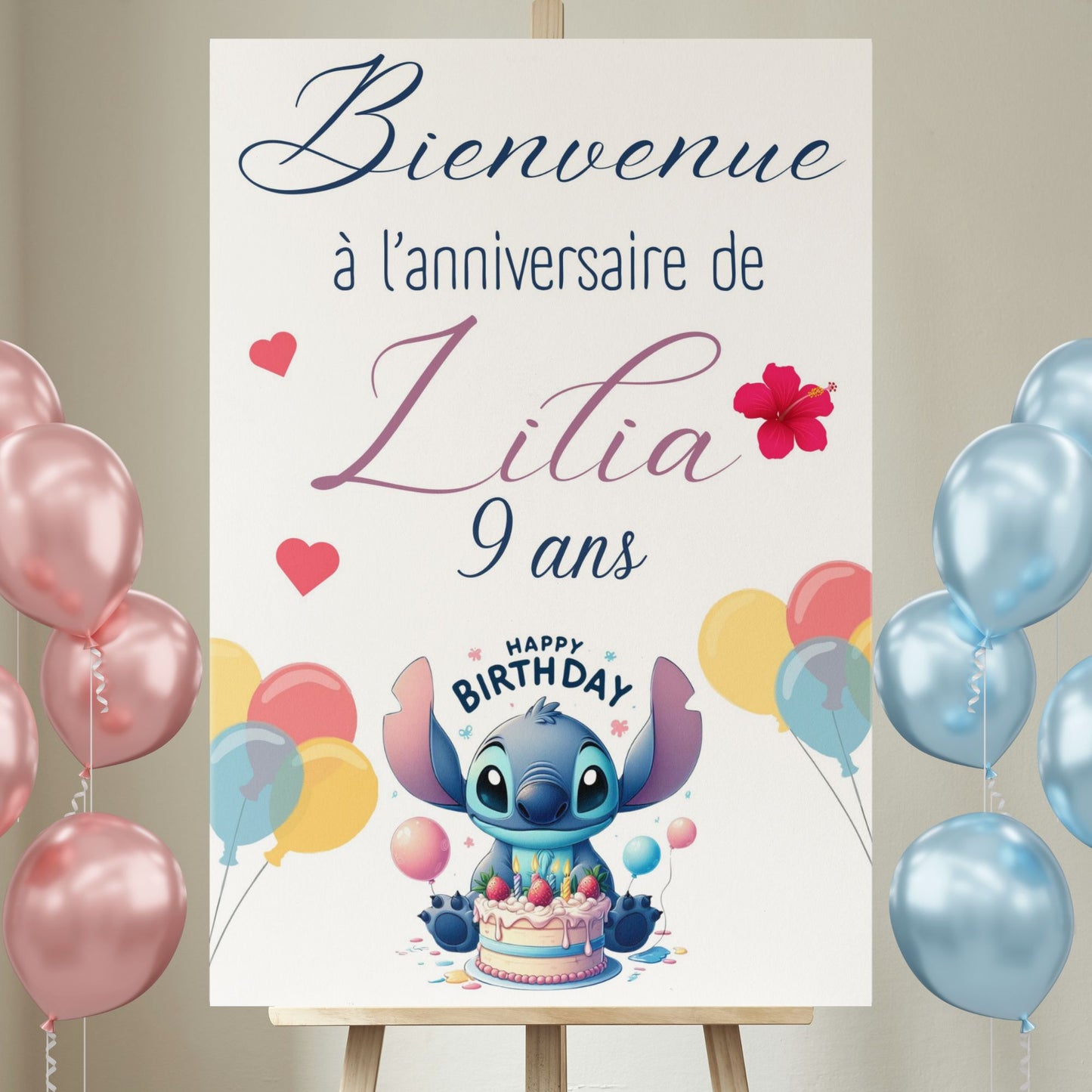 affiche bienvenue anniversaire stitch personnalisee
