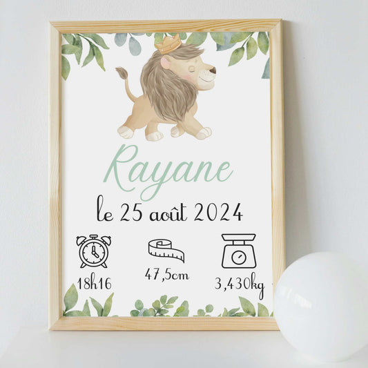 affiche naissance lion personnalise