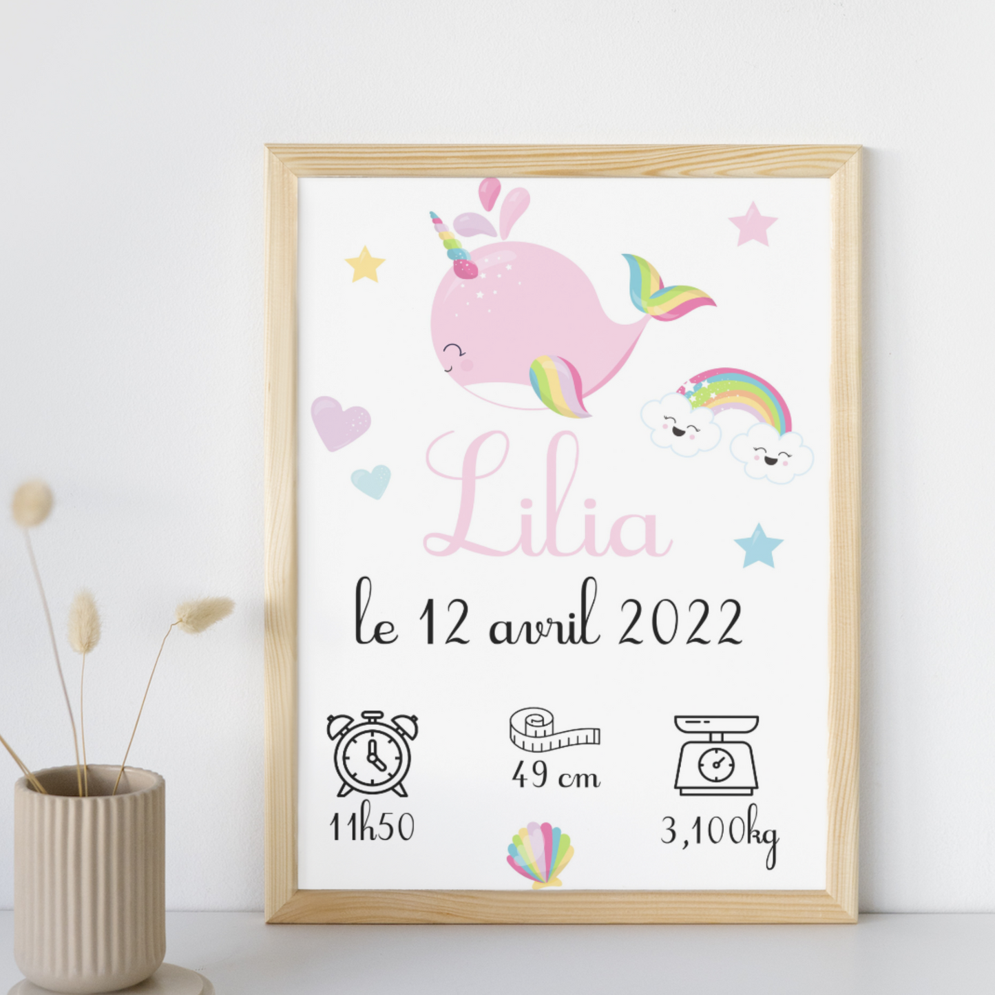 affiche naissance personnalisee bébé prénom licorne