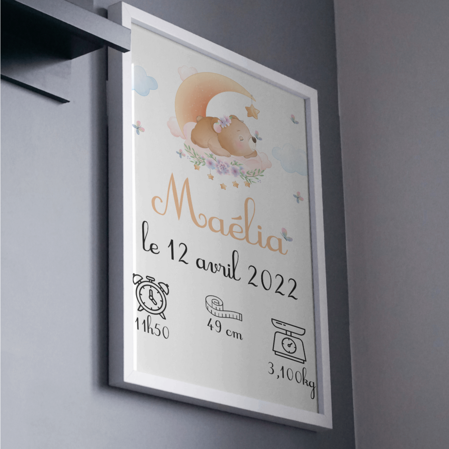 affiche naissance chambre enfant ourson