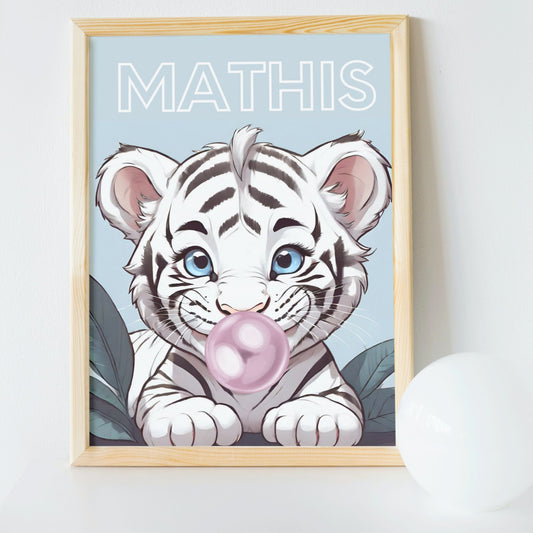 affiche personnalisee enfant prenom bebe tigre bubble gum