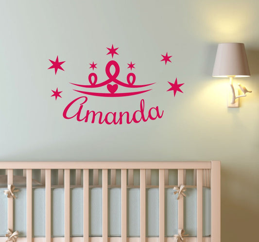 sticker couronne de princesse avec prenom personnalise et etoiles