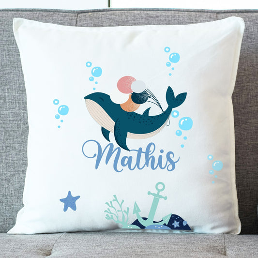 coussin enfant personnalise baleine prenom
