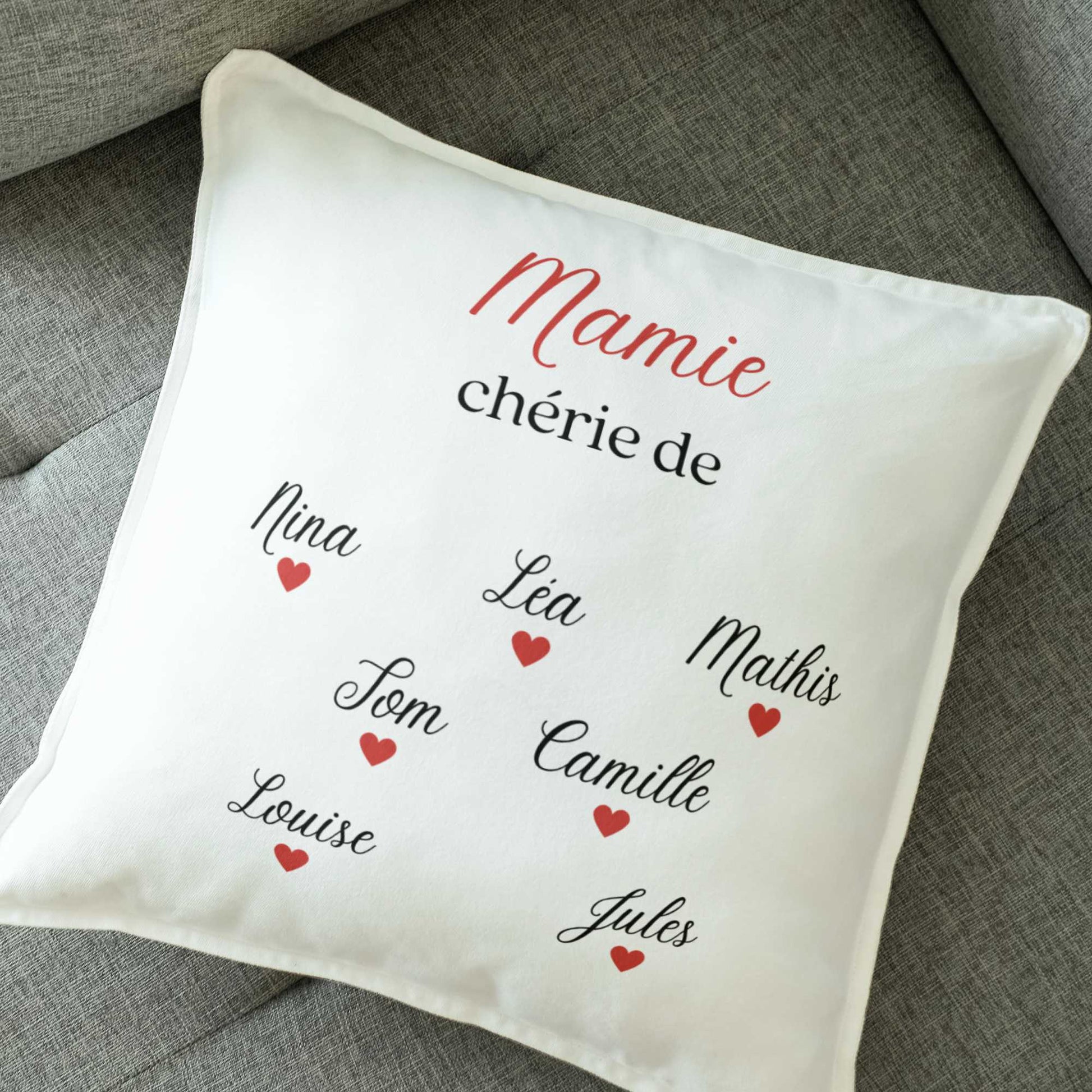 coussin personnalisé mamie chérie prénom petits enfants