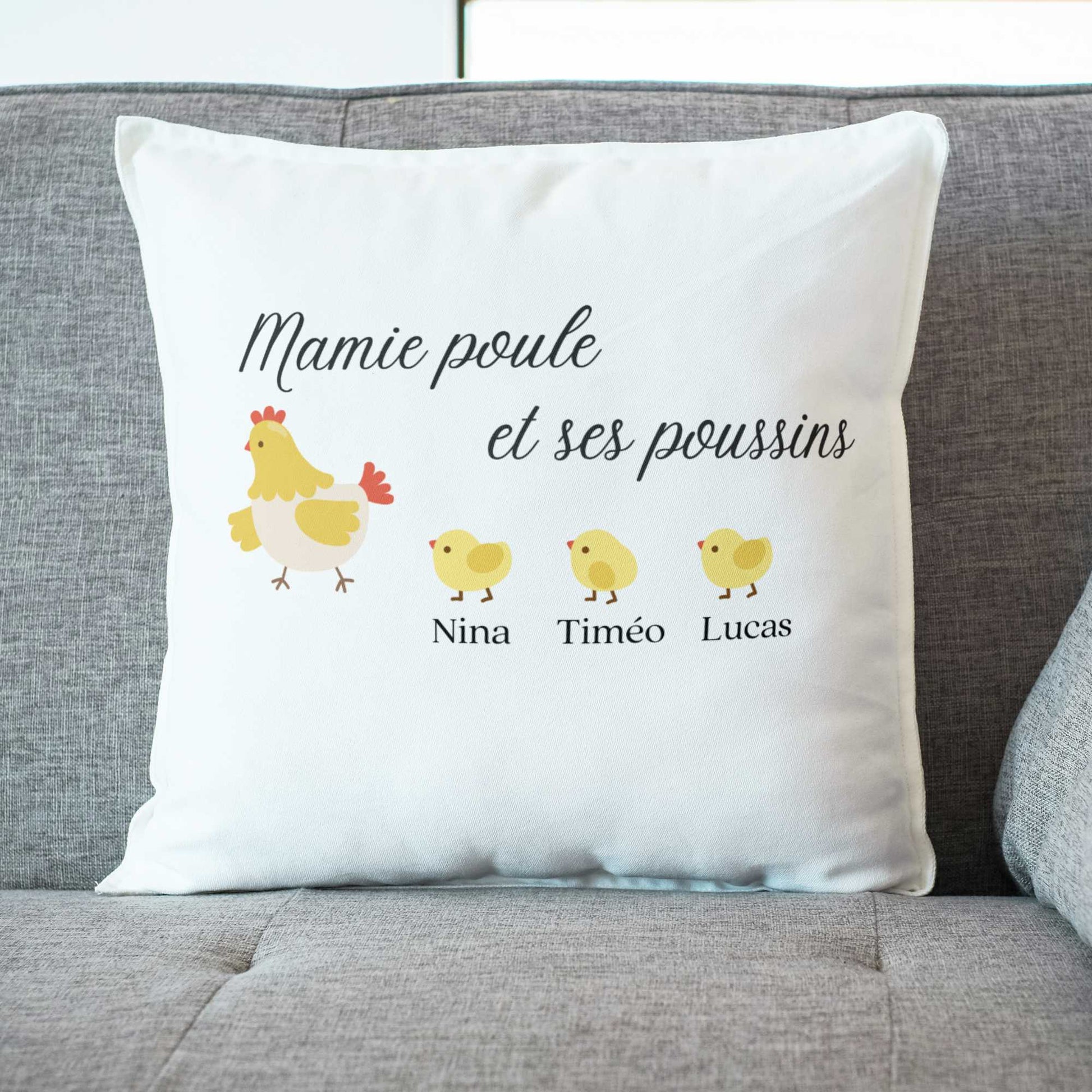 coussin mamie poule personnalise