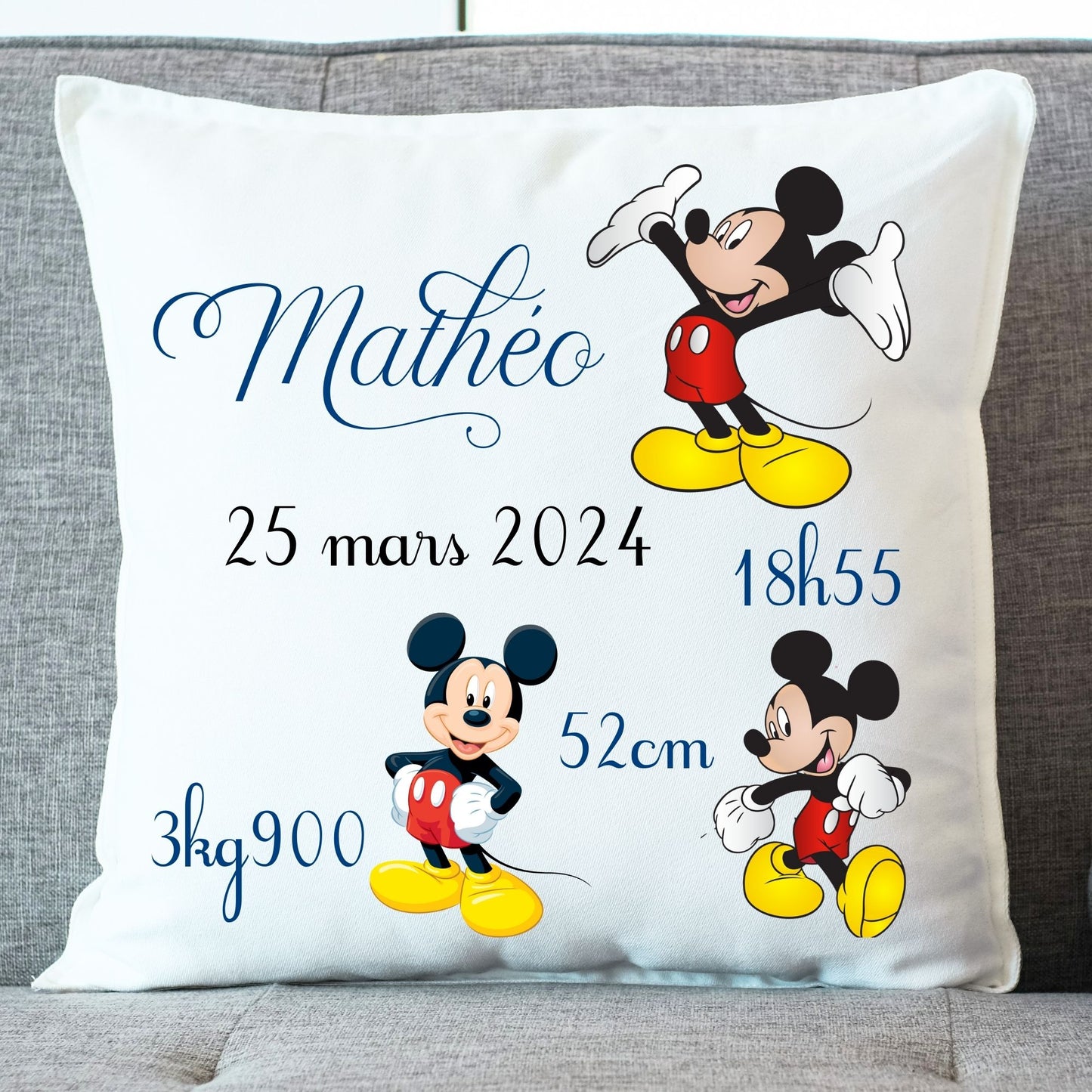 coussin mickey personnalise naissance