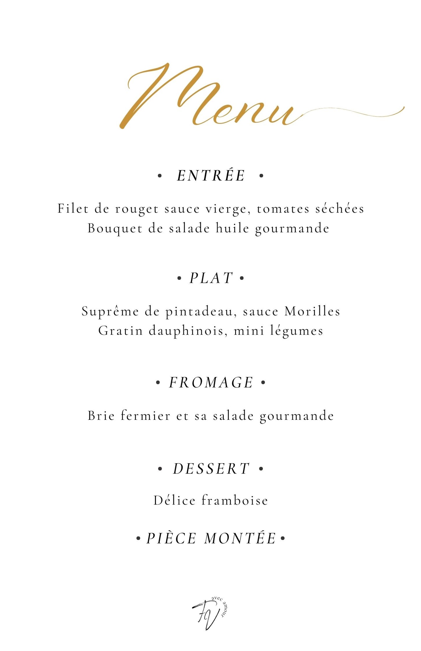 menu mariage personnalisable 