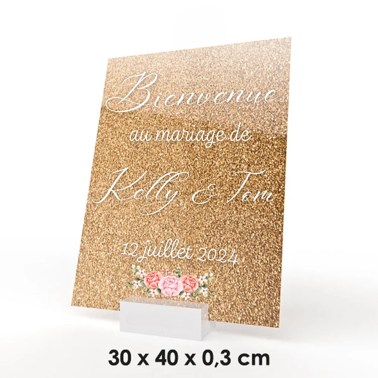 panneau de bienvenue personnalisé mariage or