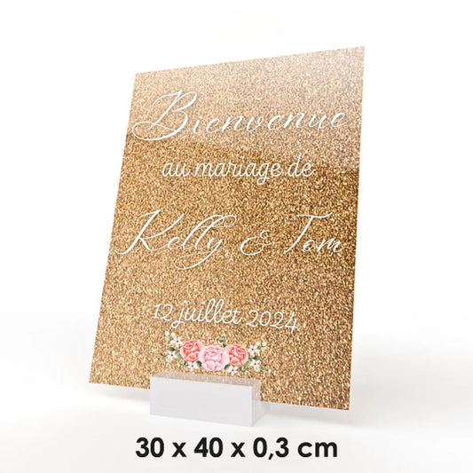 panneau de bienvenue personnalisé mariage or