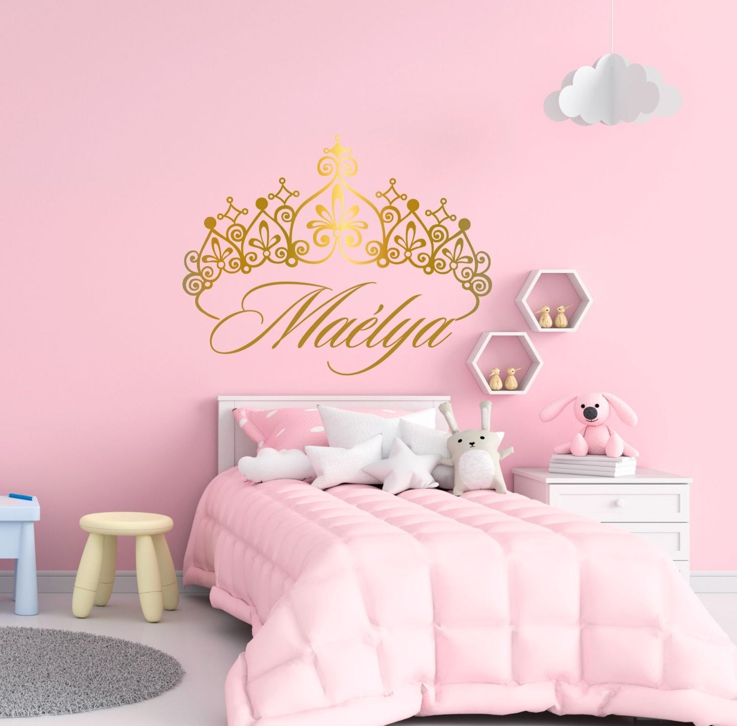 sticker couronne princesse tete de lit chambre fille enfant