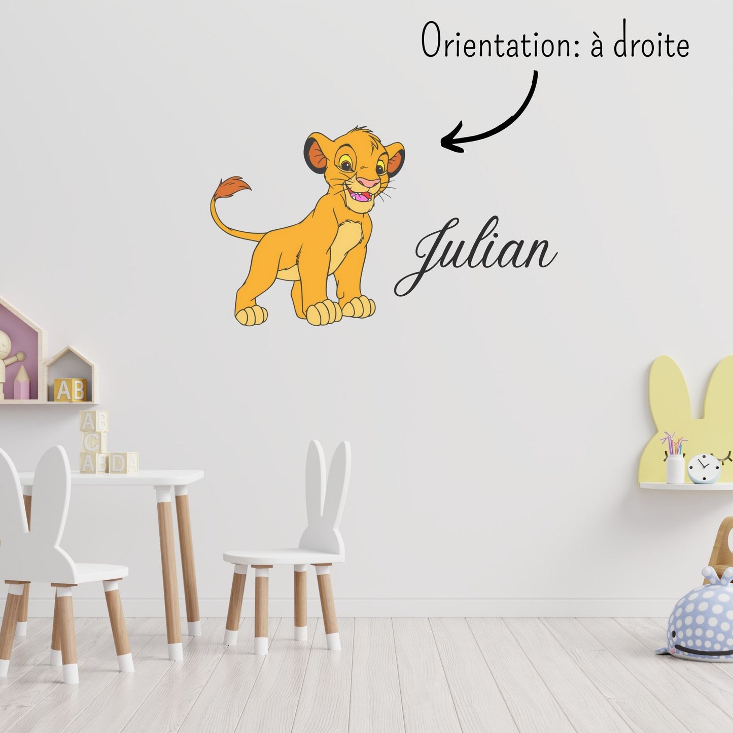 autocollant chambre bébé simba prénom