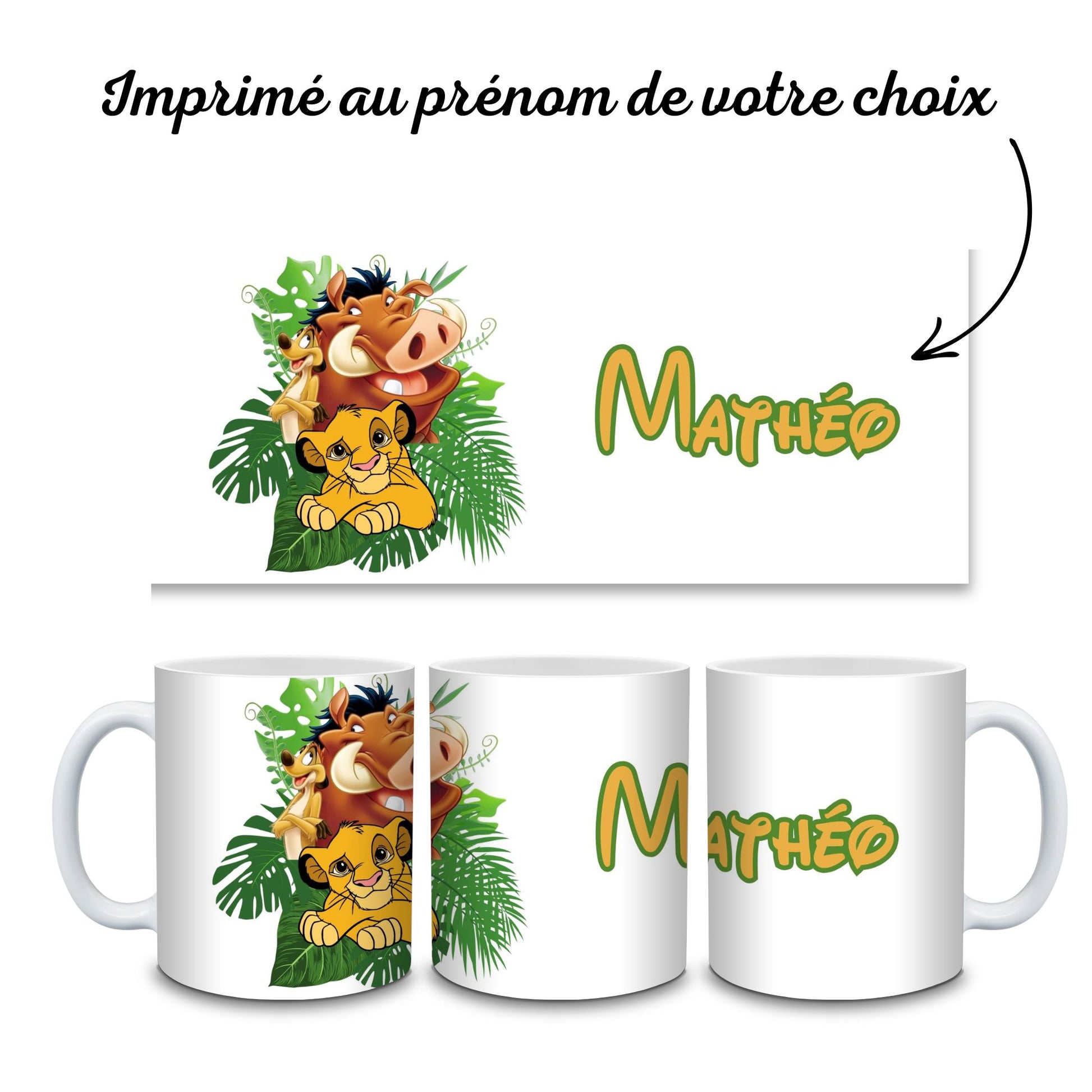 tasse enfant simba pumba avec prenom